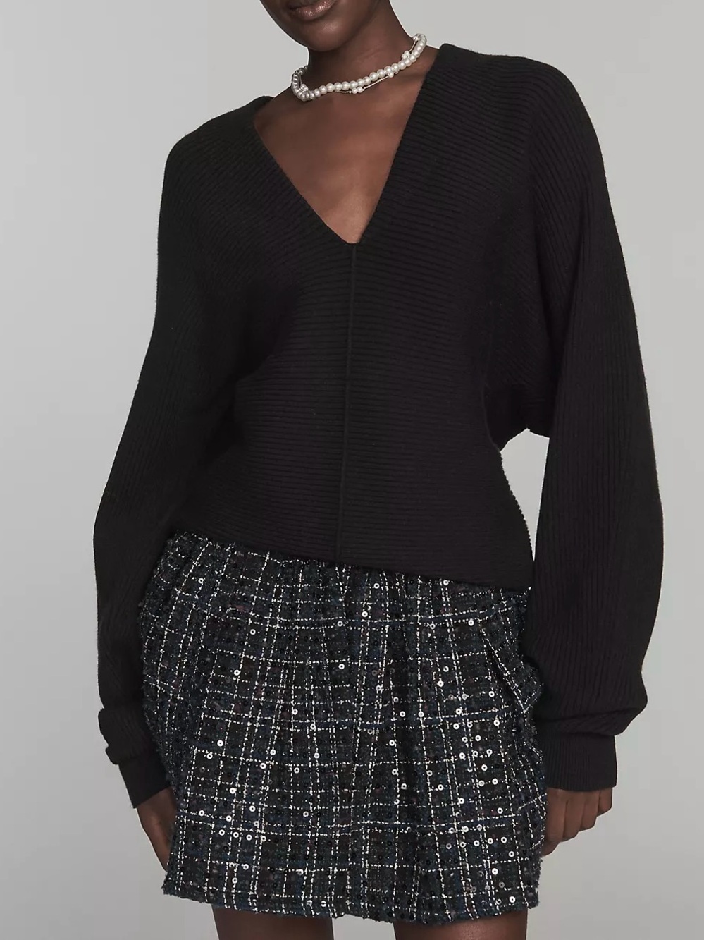 Maeve Anthropologie Plunge-Neck Seamed Sweater